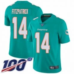 Fan Gear Nation Men's Miami Dolphins Ryan Fitzpatrick Vapor Untouchable 100th Anniversary Jersey Aqua
