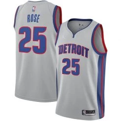 Fan Gear Nation Mens Detroit Pistons Derrick Rose Statement Jersey Silver