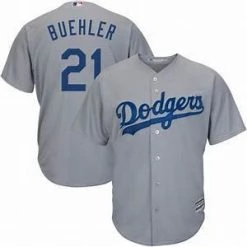 Fan Gear Nation Mens Los Angeles Dodgers Walker Buehler Cool Base Replica Jersey Grey